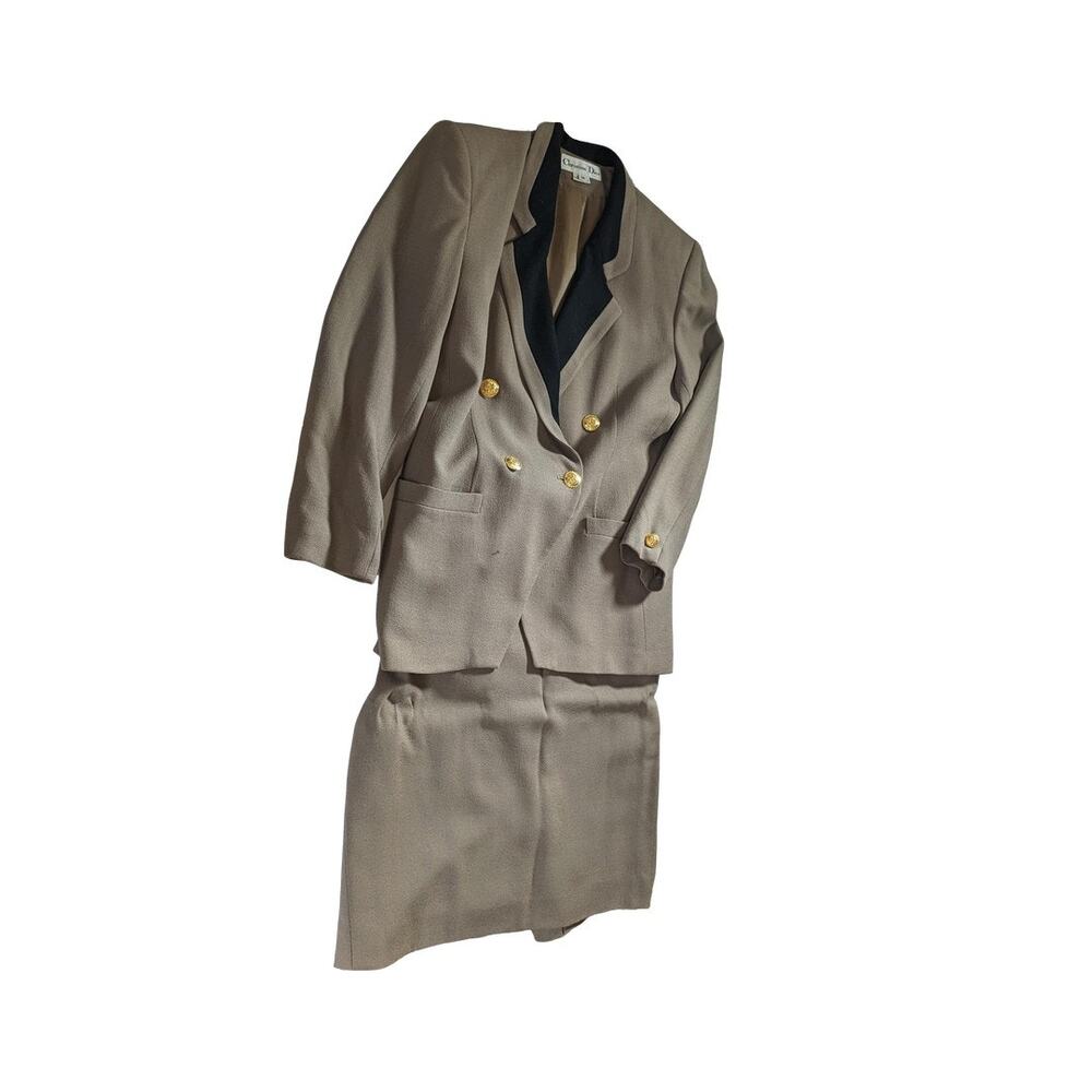 CHRISTIAN DIOR Vintage blazer and skirt suit set business Women's Size 14 Brown